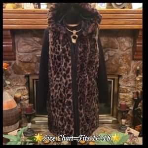 Via Spiga Faux Fur Hooded Leopard Long Vest Size 16-18